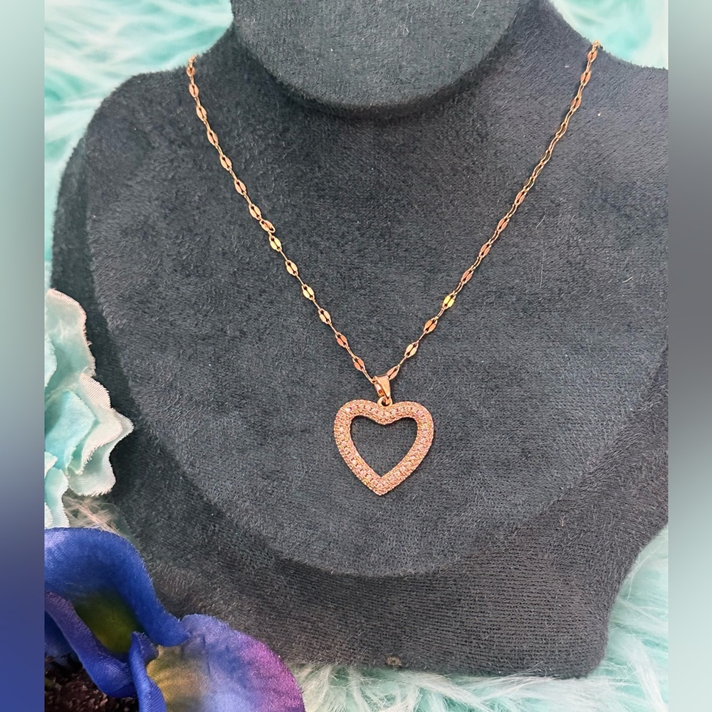 Gold Micro Pave Diamond Heart Pendant Necklace NEW!